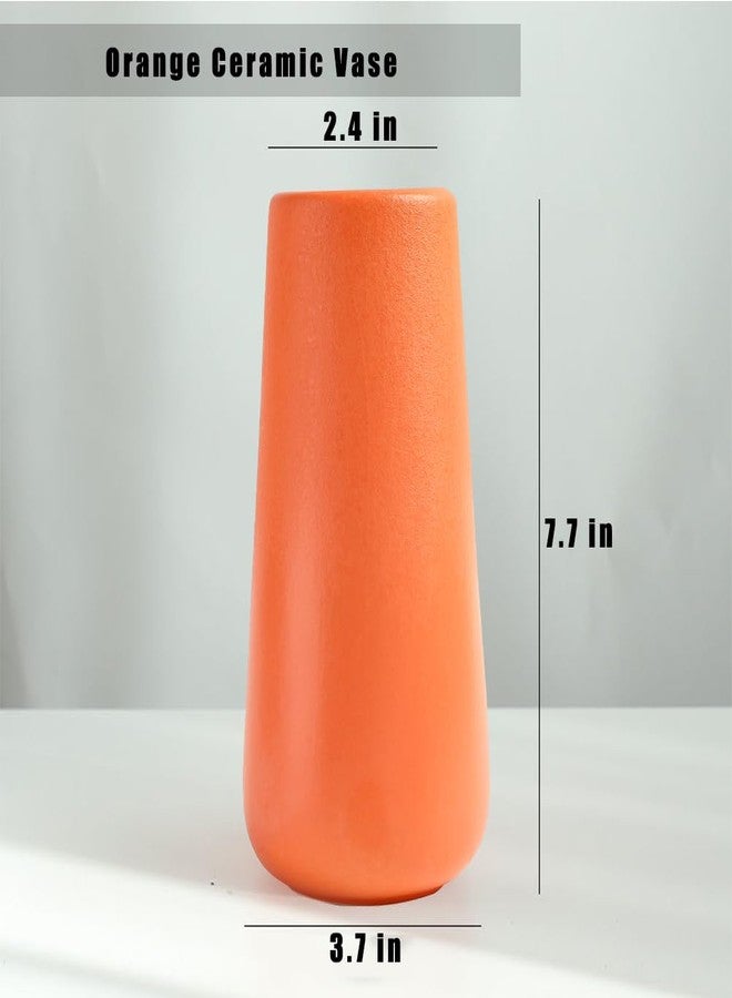Valemoon Orange Ceramic Vase, 7.7" H, Minimalist Modern Home Decoration, Matte Design for Fireplace Bedroom Kitchen Living Room Centerpieces Office Desk, Fit for Holding Dried Flowers, Fresh Flowers - Image 2